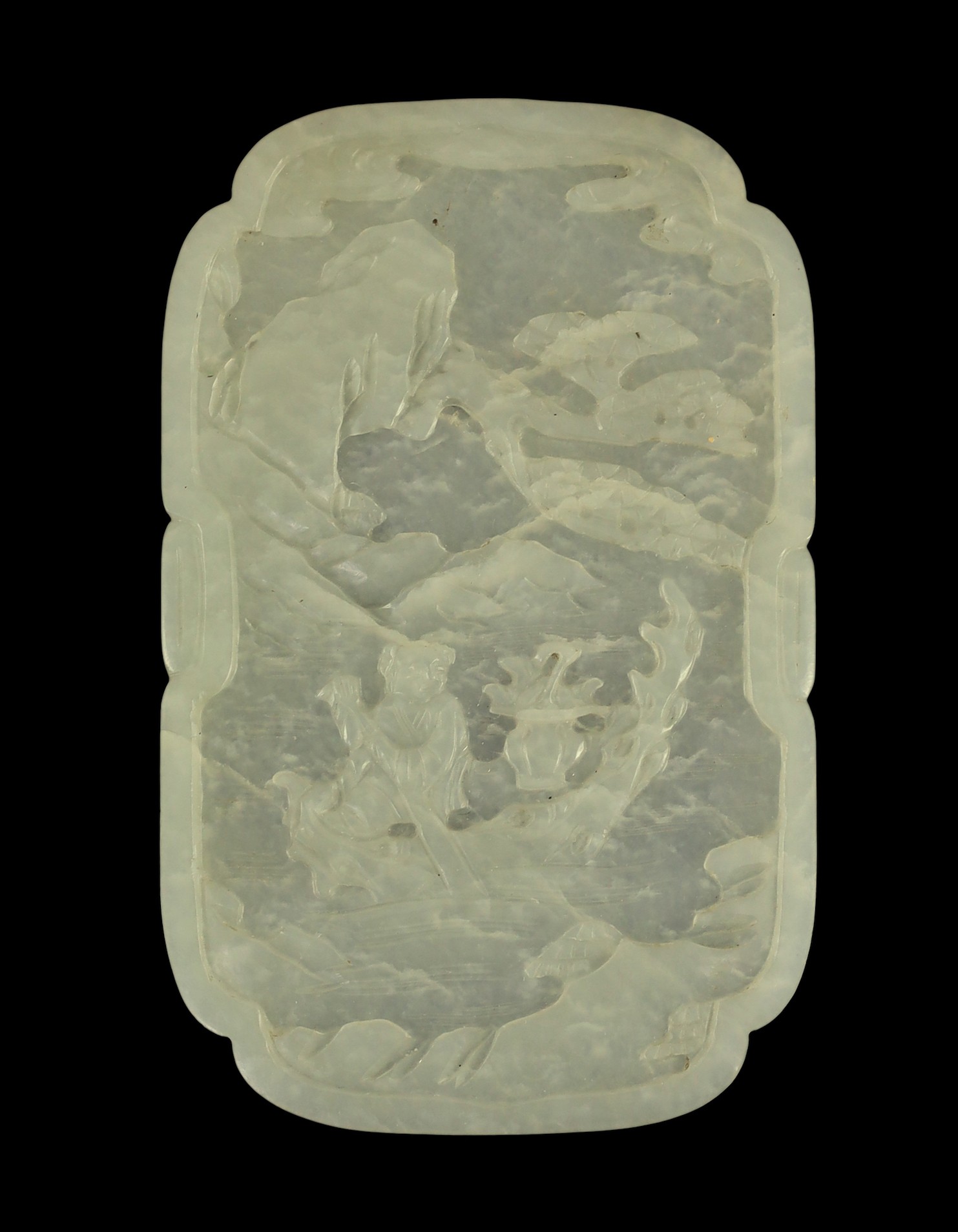 A Chinese white jade ‘He Xiangu’ shaped rectangular plaque, 18th/19th century